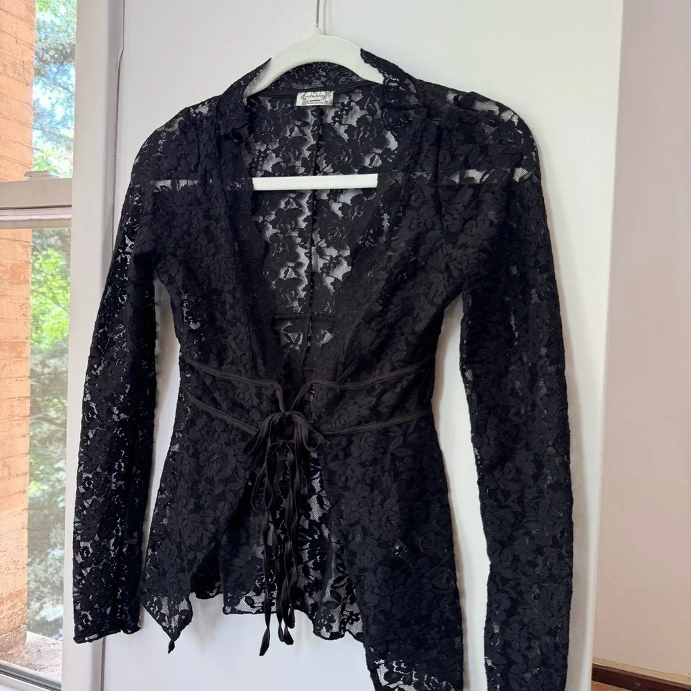 New Free People Daylight Long-Sleeve Lace Top Black XS